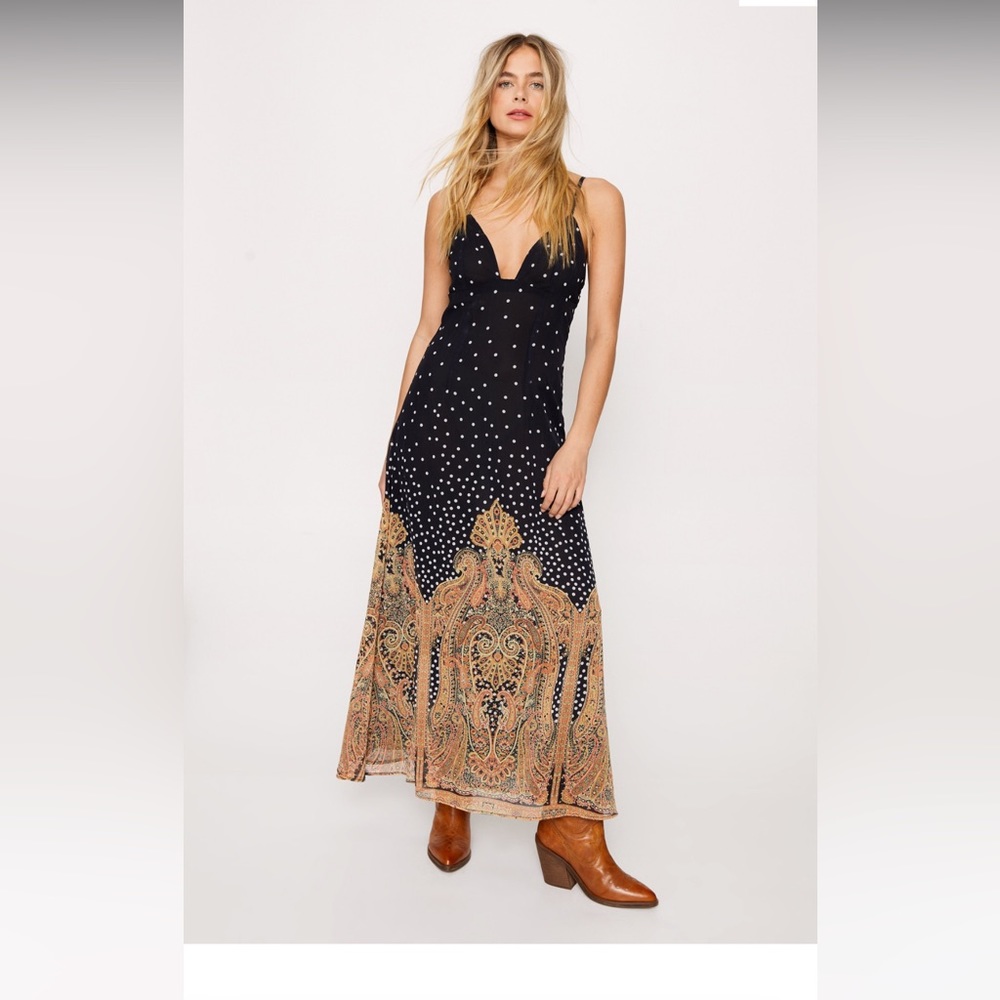 Spot Border Print Maxi Dress Size US 2